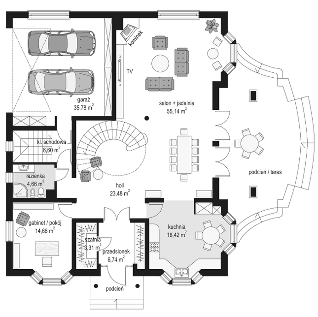 Rzut parteru lustro POW. 168,8 m²