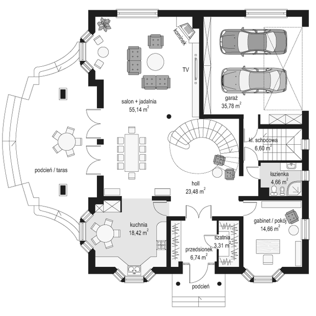 Rzut parteru POW. 168,8 m²