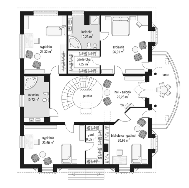 Rzut piętra lustro POW. 159,8 m²