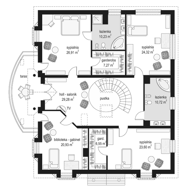 Rzut piętra POW. 159,8 m²