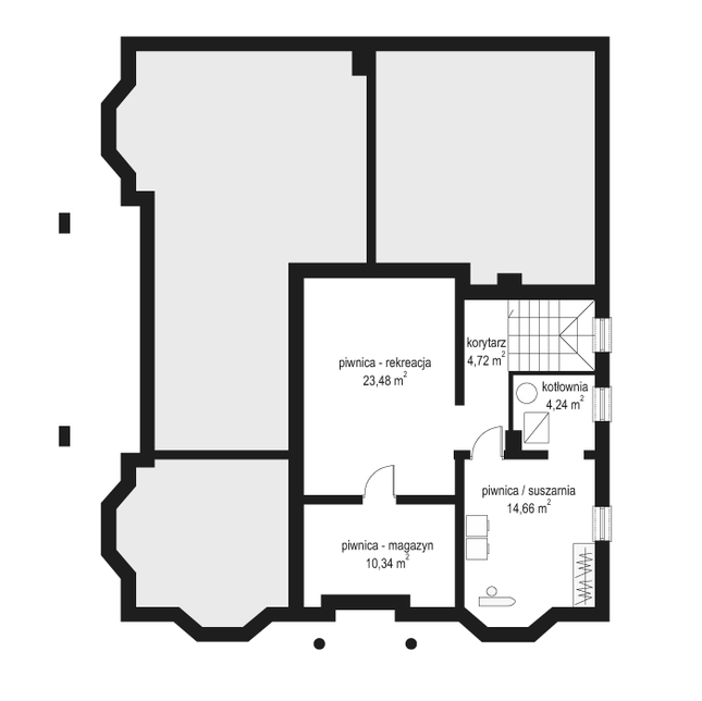 Rzut piwnicy POW. 57,4 m²