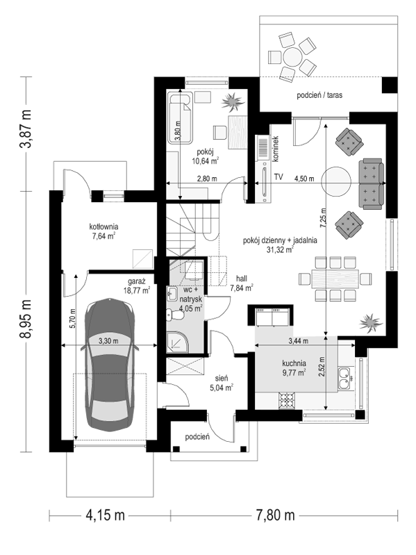 Rzut parteru lustro POW. 95,1 m²
