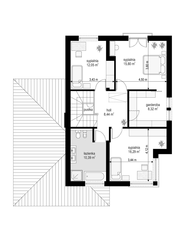 Rzut piętra lustro POW. 71,3 m²