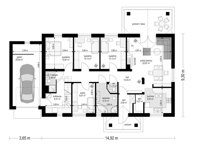 Rzut parteru lustro POW. 134,2 m²