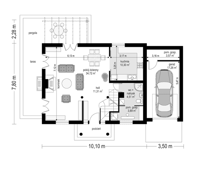 Rzut parteru POW. 85,6 m²