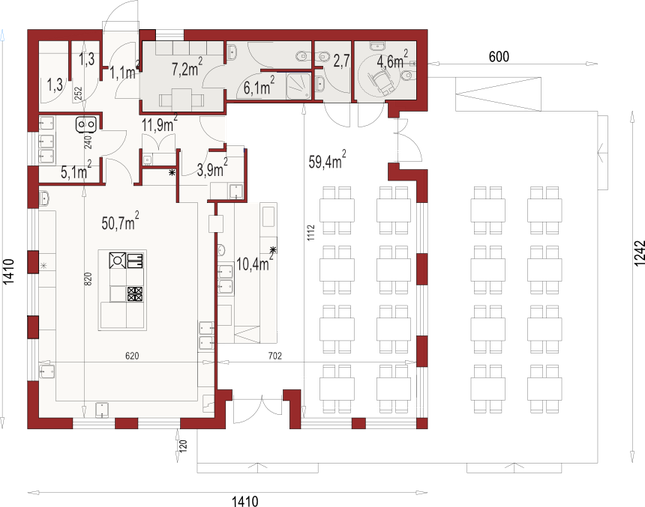 Rzut parteru lustro POW. 165,7 m²