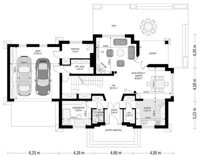 Rzut parteru POW. 139,4 m²