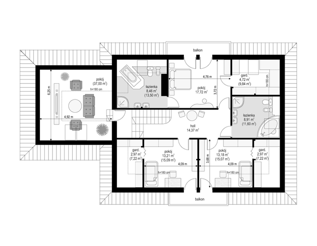 Rzut poddasza POW. 143,6 m²
