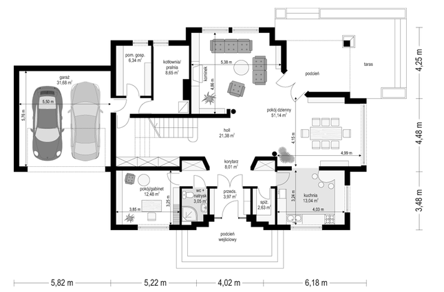 Rzut parteru POW. 162,4 m²