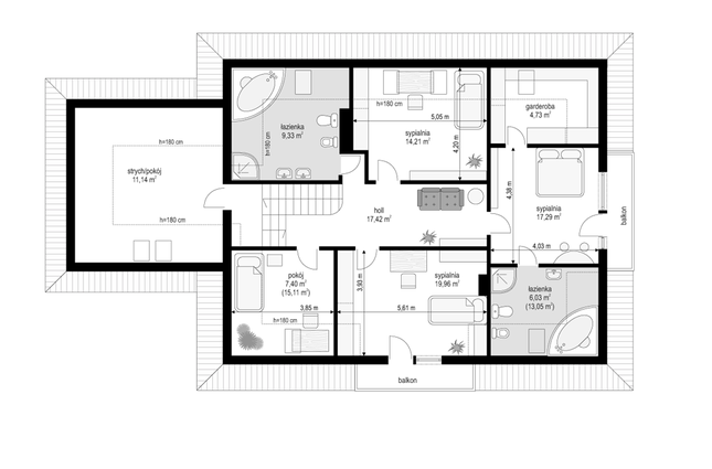 Rzut poddasza POW. 122,2 m²