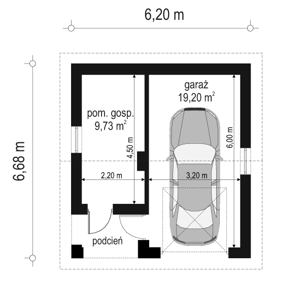 Rzut parteru POW. 28,9 m²