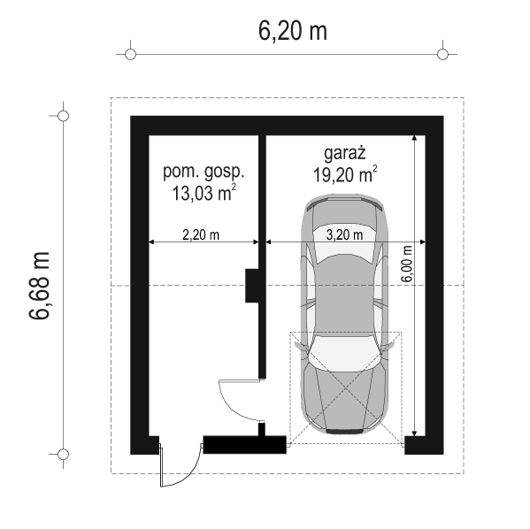 Rzut parteru POW. 32,2 m²