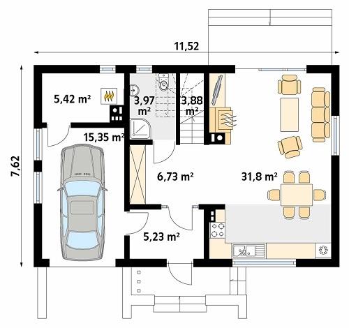 Rzut parteru POW. 40,6 m²