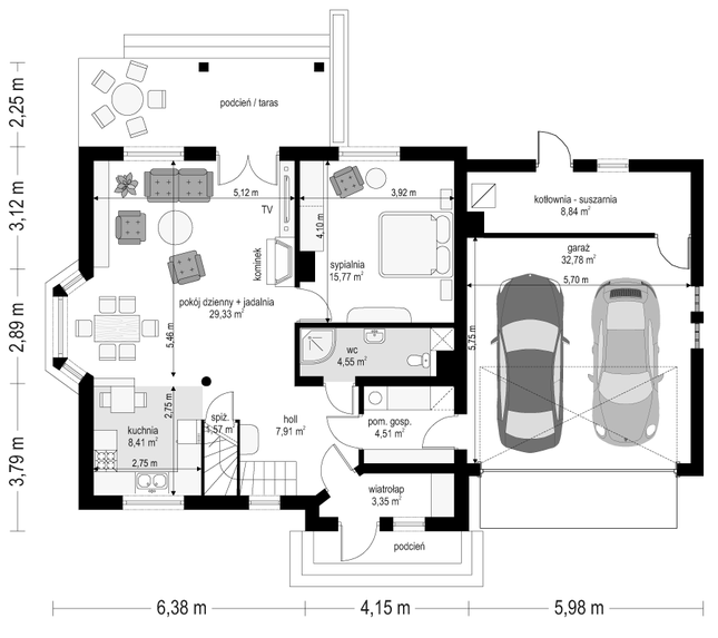 Rzut parteru lustro POW. 117,0 m²