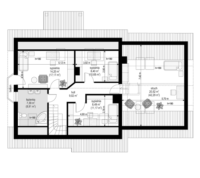 Rzut poddasza lustro POW. 99,2 m²