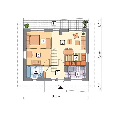 Rzut parteru POW. 59,1 m²