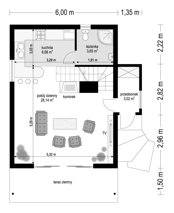 Rzut parteru lustro POW. 41,5 m²