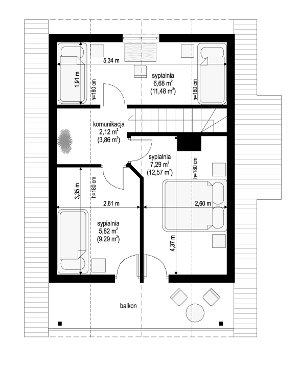 Rzut poddasza lustro POW. 37,2 m²
