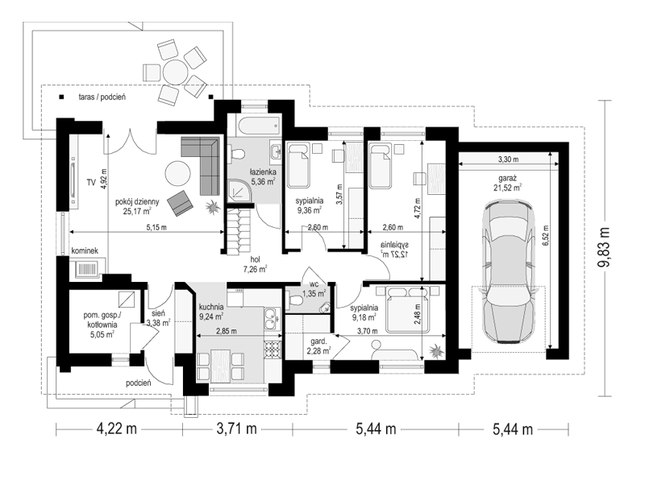 Rzut parteru lustro POW. 111,4 m²