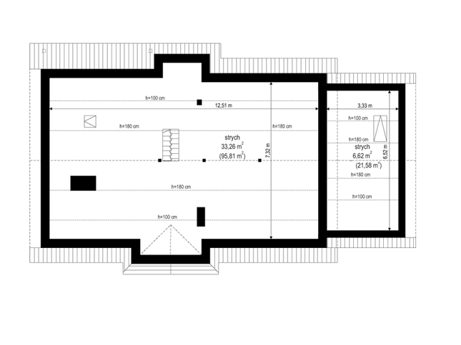 Rzut poddasza lustro POW. 117,4 m²