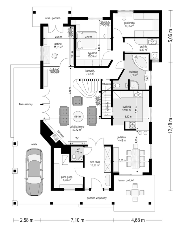 Rzut parteru lustro POW. 148,3 m²