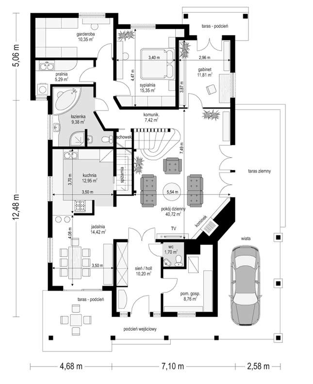 Rzut parteru POW. 148,3 m²