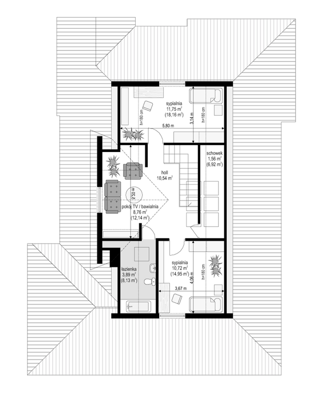 Rzut poddasza lustro POW. 70,8 m²