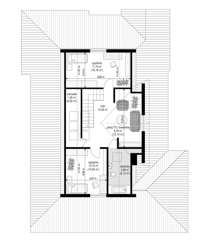 Rzut poddasza POW. 70,8 m²