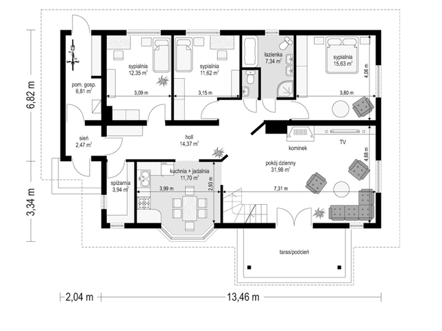 Rzut parteru POW. 118,2 m²
