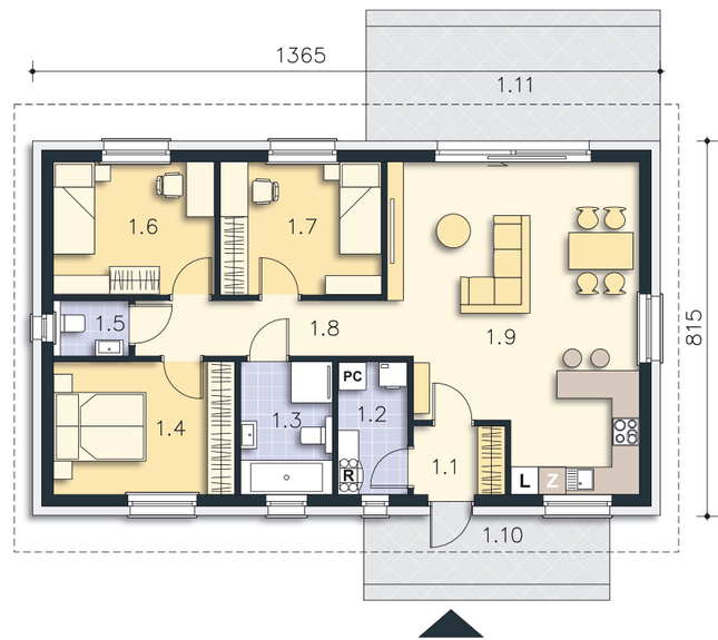 Rzut parteru POW. 87,2 m²