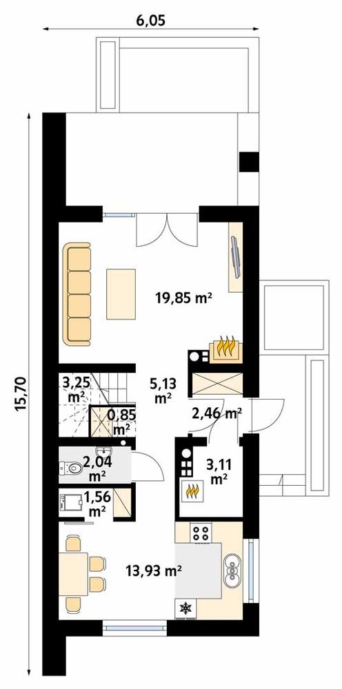 Rzut parteru POW. 52,2 m²