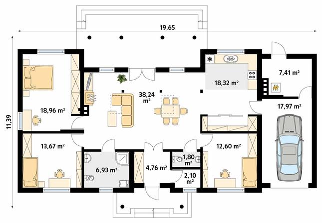Rzut parteru POW. 142,8 m²
