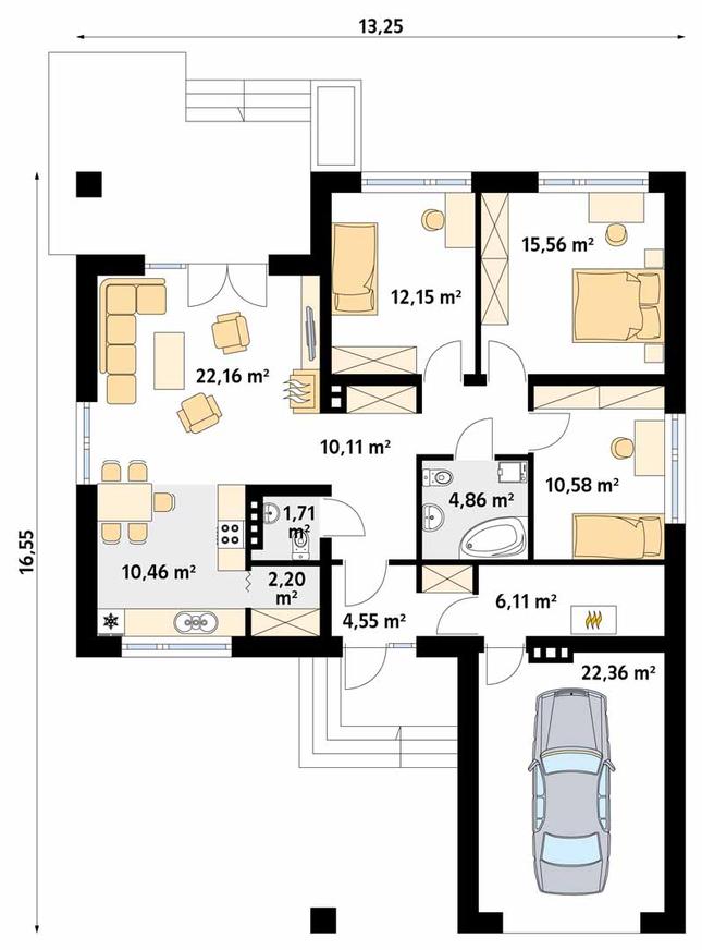 Rzut parteru POW. 122,8 m²