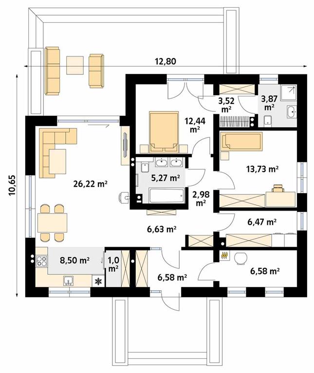 Rzut parteru POW. 102,8 m²