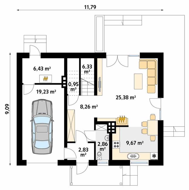 Rzut parteru POW. 81,9 m²