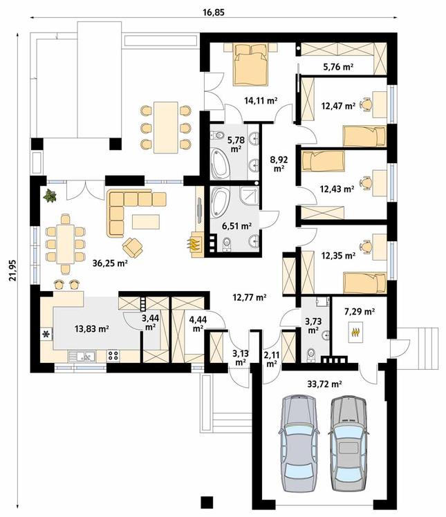 Rzut parteru POW. 199,0 m²