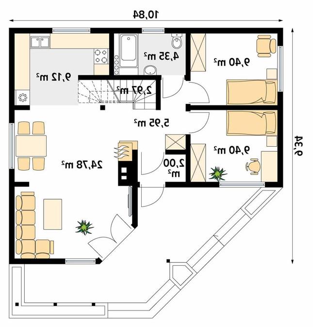 Rzut parteru lustro POW. 68,0 m²