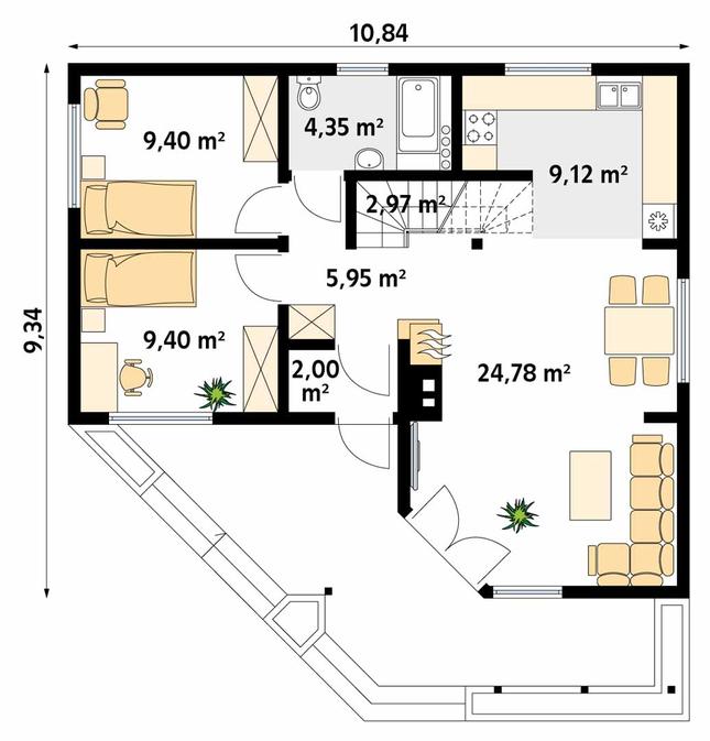 Rzut parteru POW. 68,0 m²