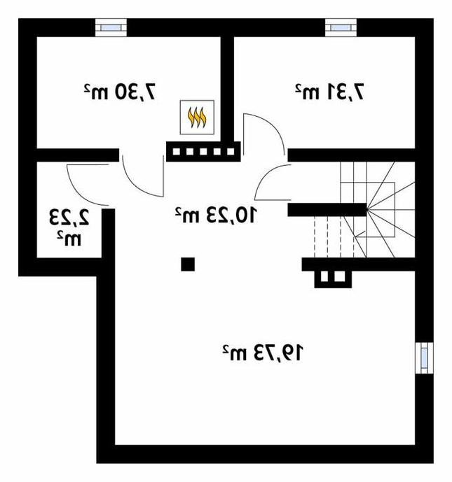 Rzut piwnicy lustro POW. 46,8 m²