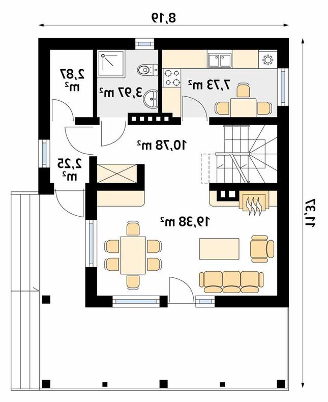 Rzut parteru lustro POW. 47,0 m²