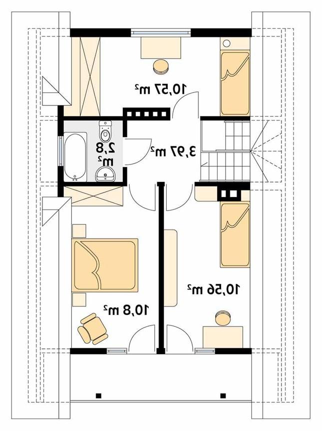 Rzut poddasza lustro POW. 57,5 m²