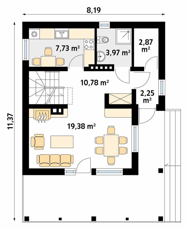 Rzut parteru POW. 47,0 m²