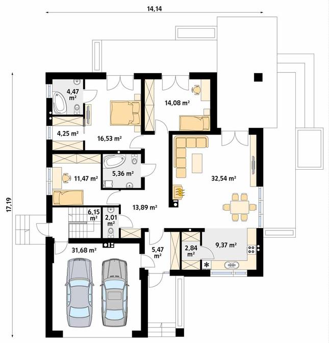Rzut parteru POW. 160,1 m²