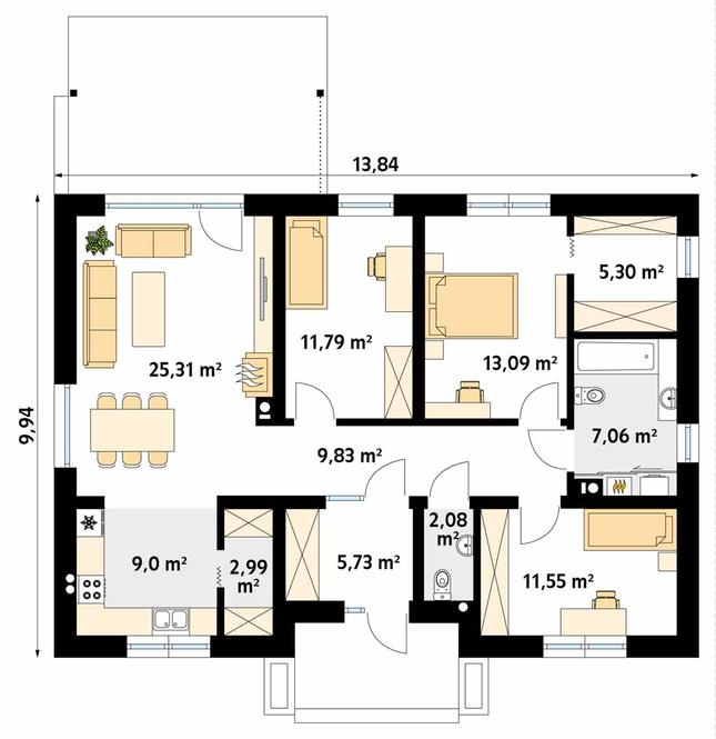 Rzut parteru POW. 103,7 m²