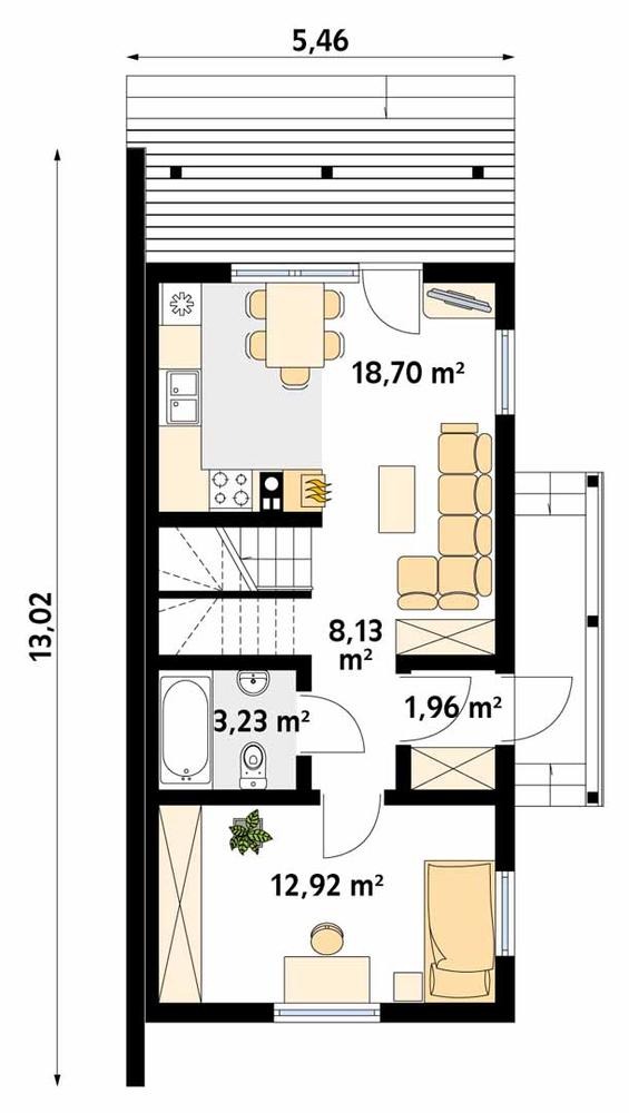 Rzut parteru POW. 44,9 m²