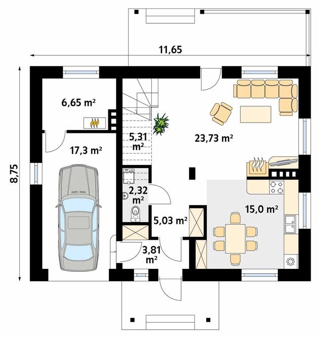 Rzut parteru POW. 79,2 m²