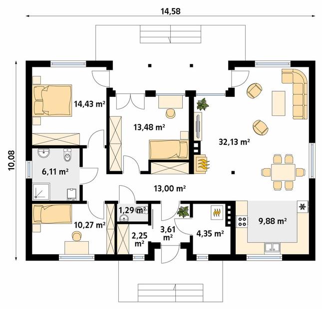 Rzut parteru POW. 110,8 m²