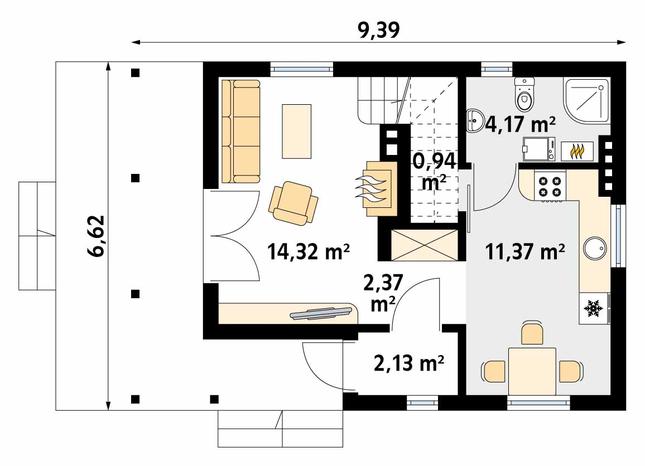 Rzut parteru POW. 35,3 m²