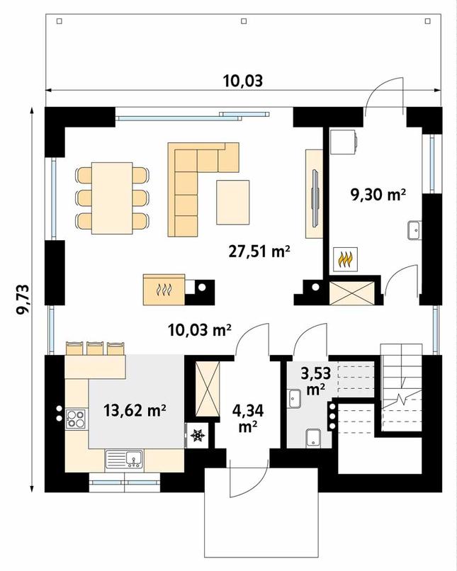 Rzut parteru POW. 68,3 m²