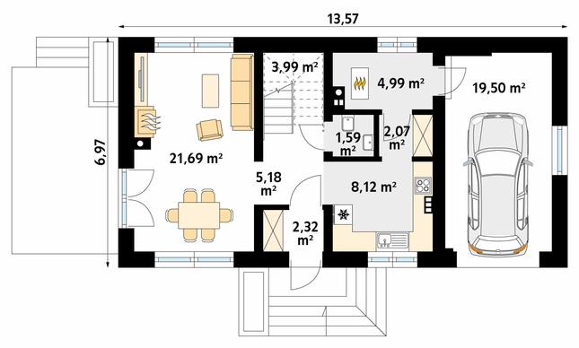 Rzut parteru POW. 69,5 m²